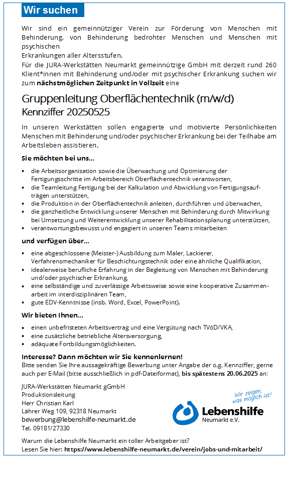 Gruppenleitung Oberflaechentechnik